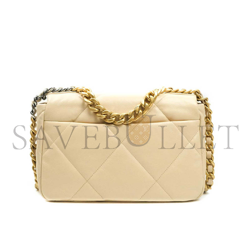 CHANEL 19 SMALL BEIGE GOATSKIN MIXED HARDWARE AS1160 (26*16*9cm)